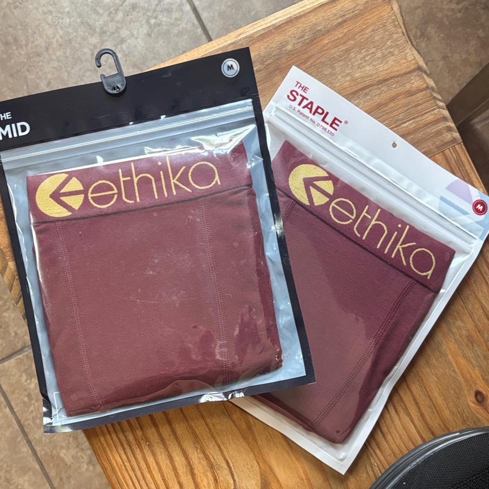 2 Ethika Burgundy and Gold Boxer Briefs